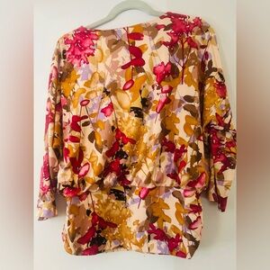Chico's Floral Blouse - Red, Pink, Brown
